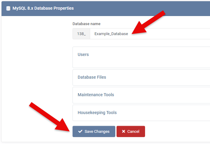 mySQL Database Properties