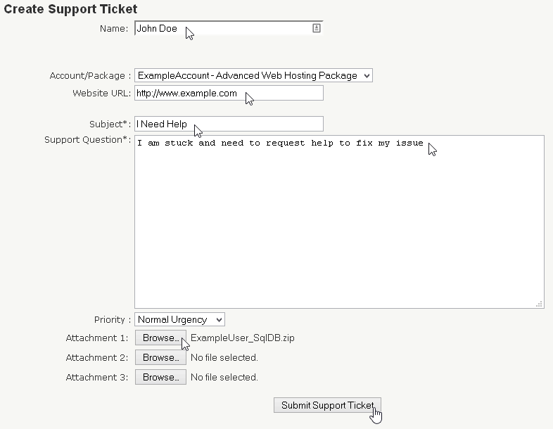 Create Support Ticket