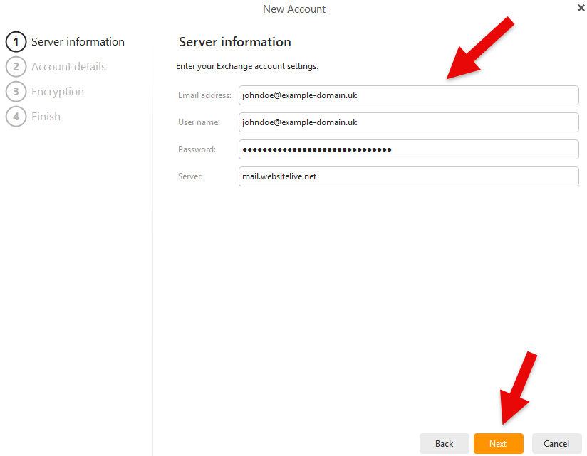Exchange server information