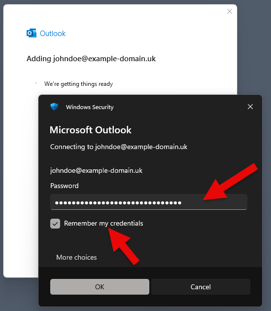 Windows Security credentials window